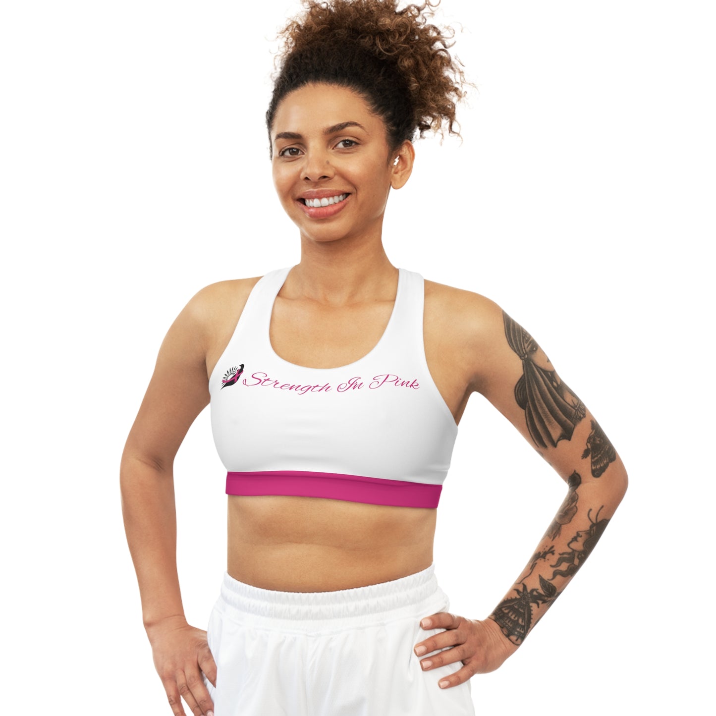 Strength In Pink Sports Bra White/Pink