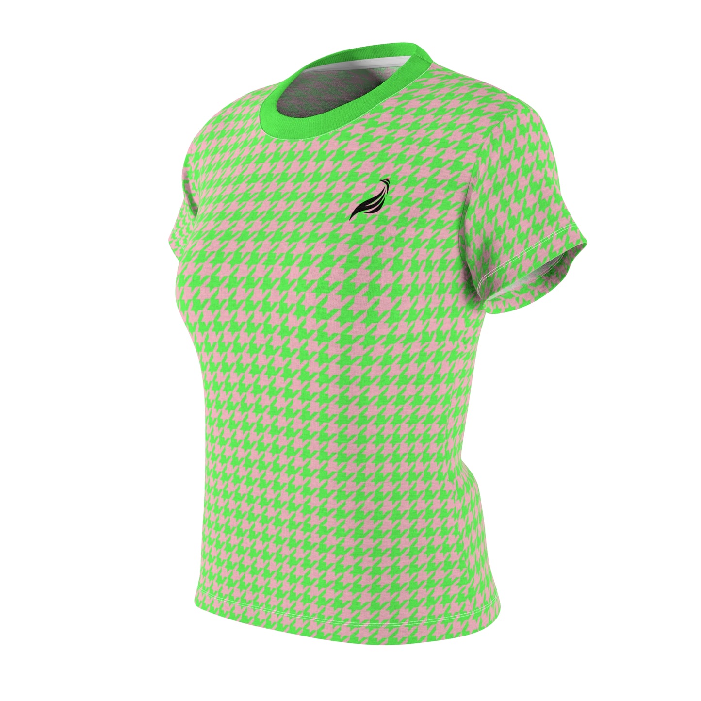 Elegant Soft Tee | Hound's Tooth | Pink & Green