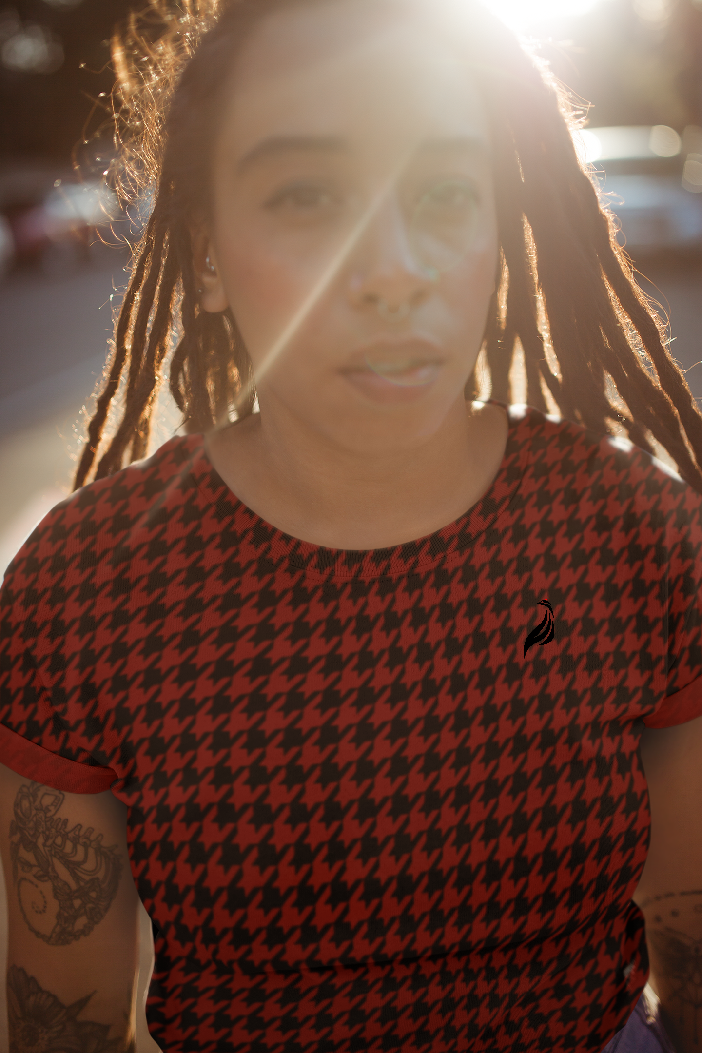 Elegant Soft Tee | Hound's Tooth | Crimson & Black