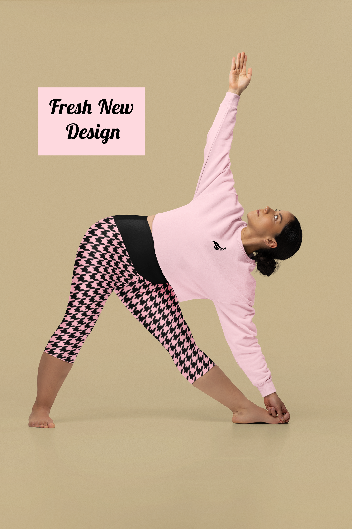 Capri Leggings | Hound's Tooth | Pink & Black