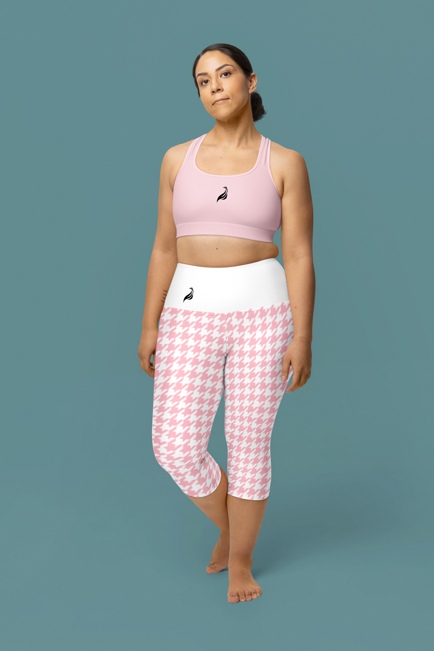 Capri Leggings | Hound's Tooth | Pink & White
