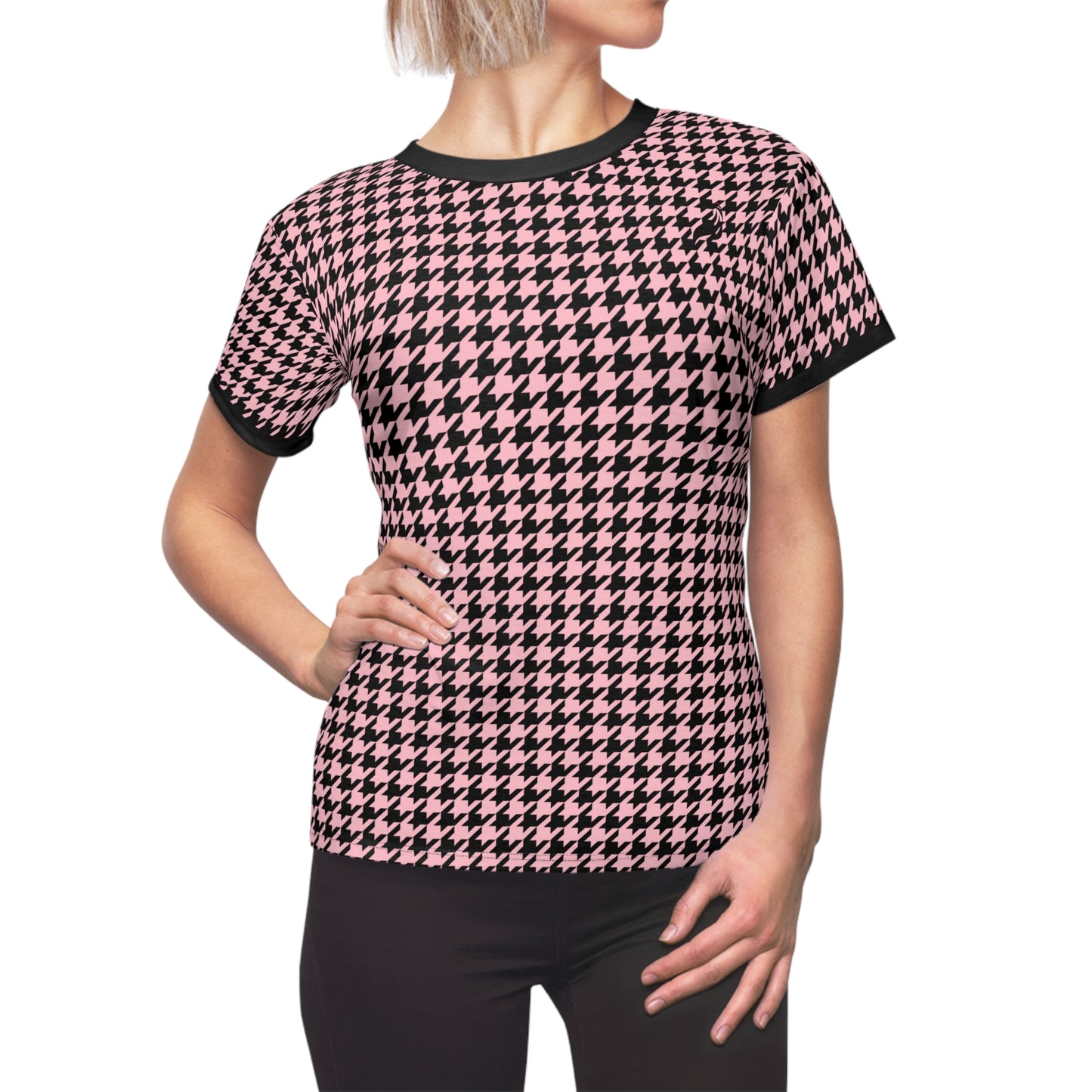 Elegant Soft Tee | Hound's Tooth | Pink & Black