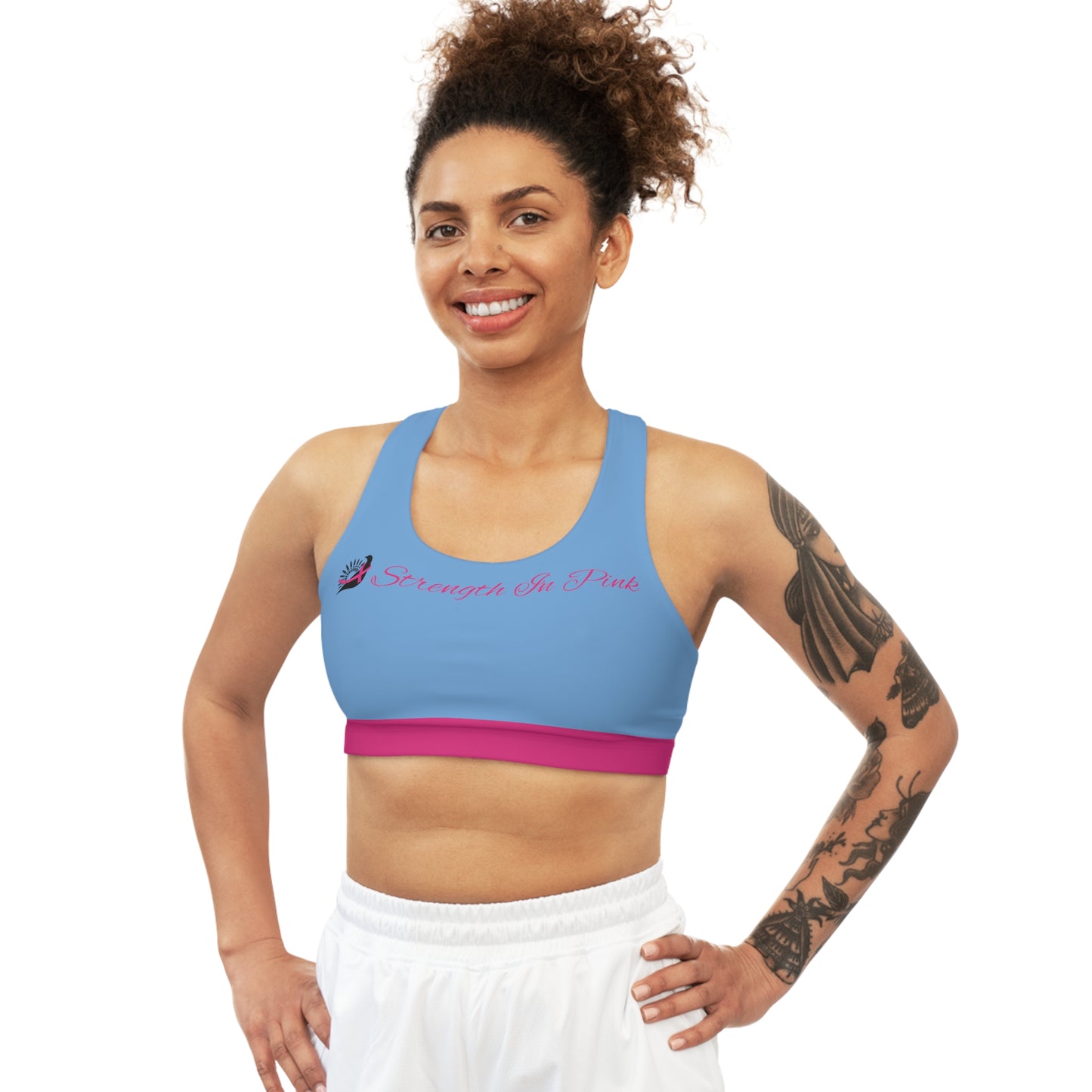 Strength In Pink Sports Bra LT Blue/Pink