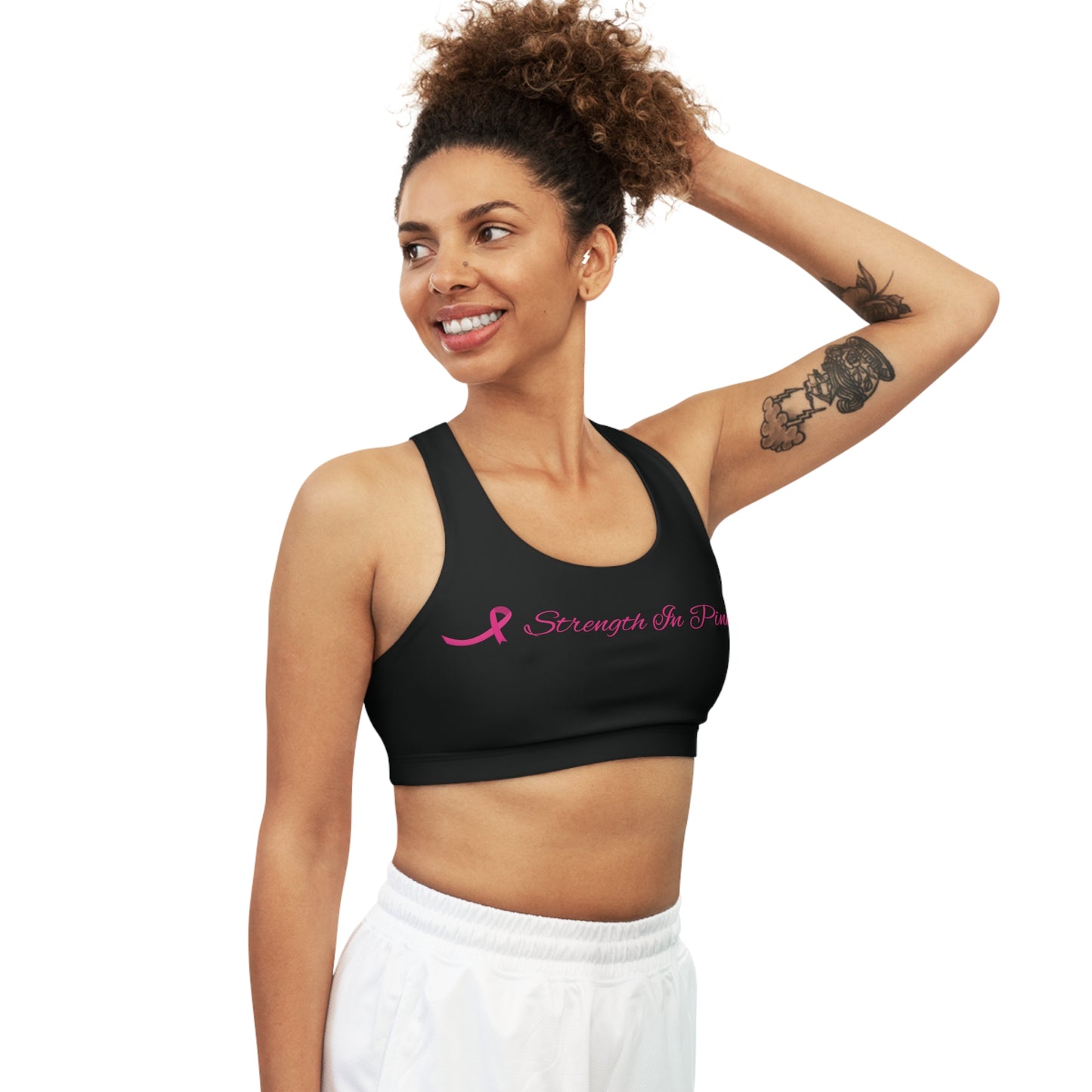 Strength In Pink Sports Bra Black/Pink