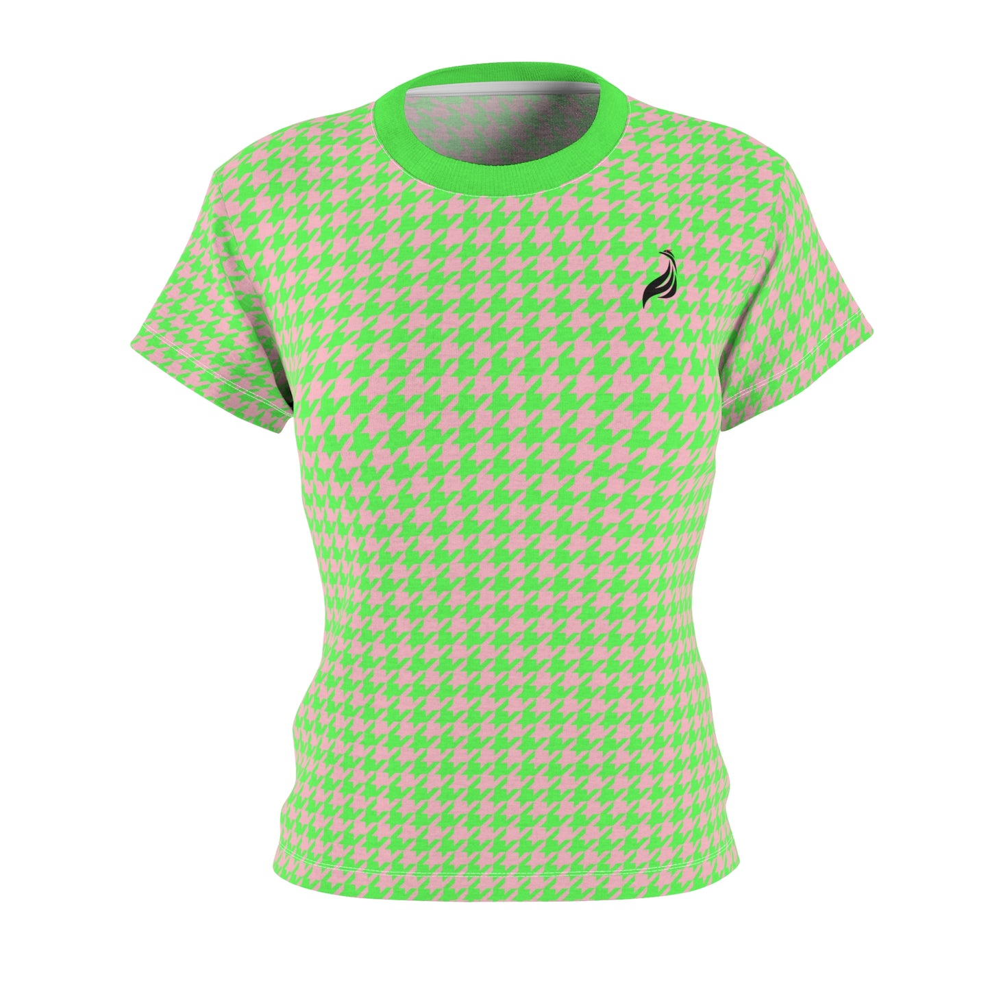 Elegant Soft Tee | Hound's Tooth | Pink & Green