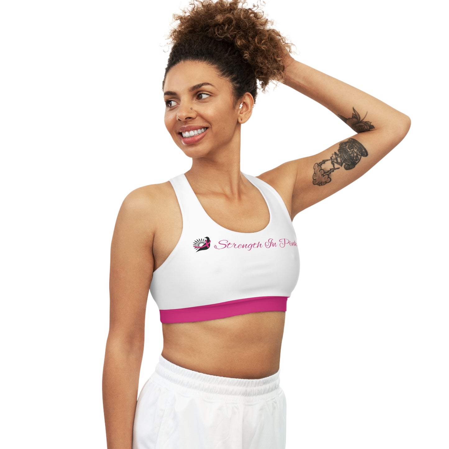 Strength In Pink Sports Bra White/Pink