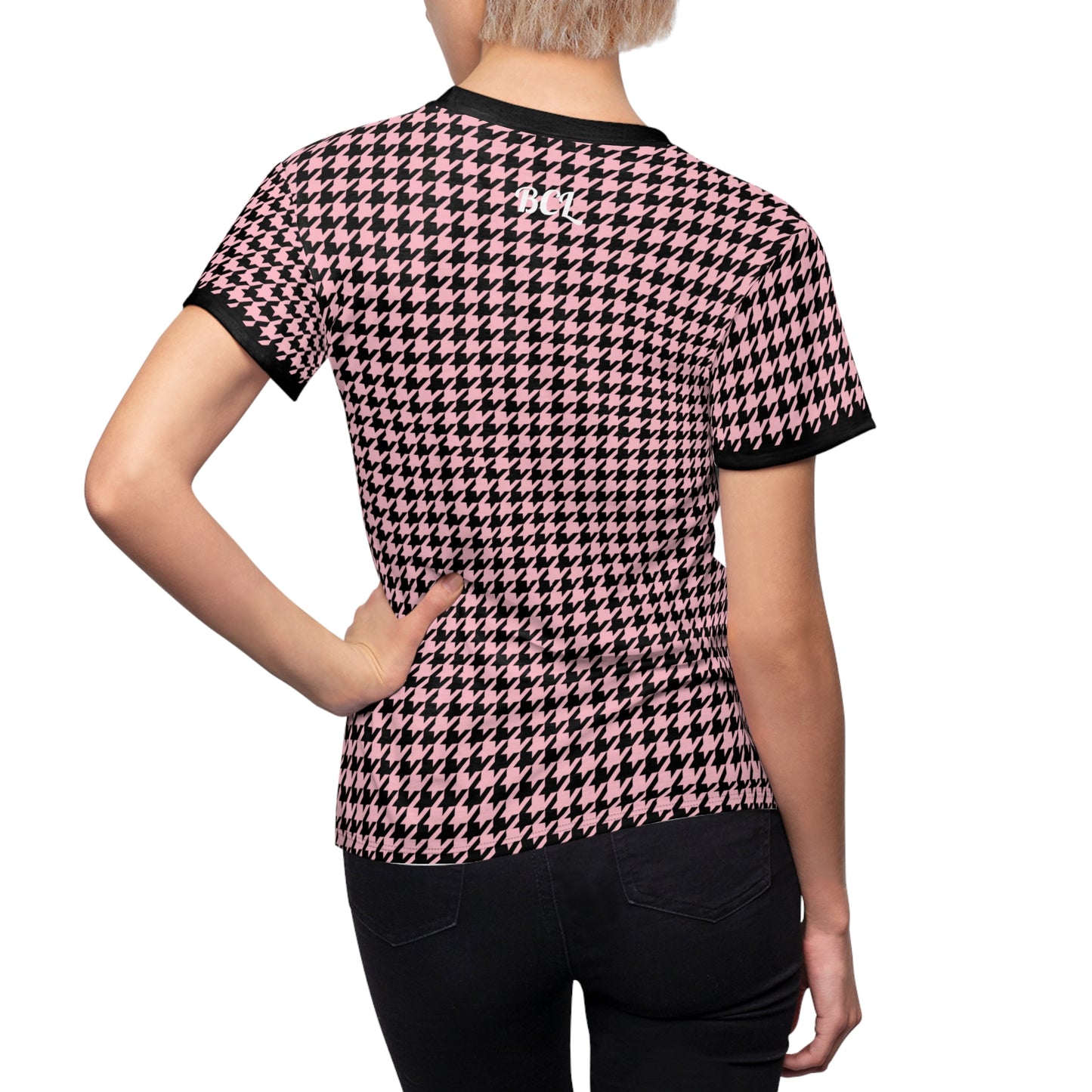 Elegant Soft Tee | Hound's Tooth | Pink & Black