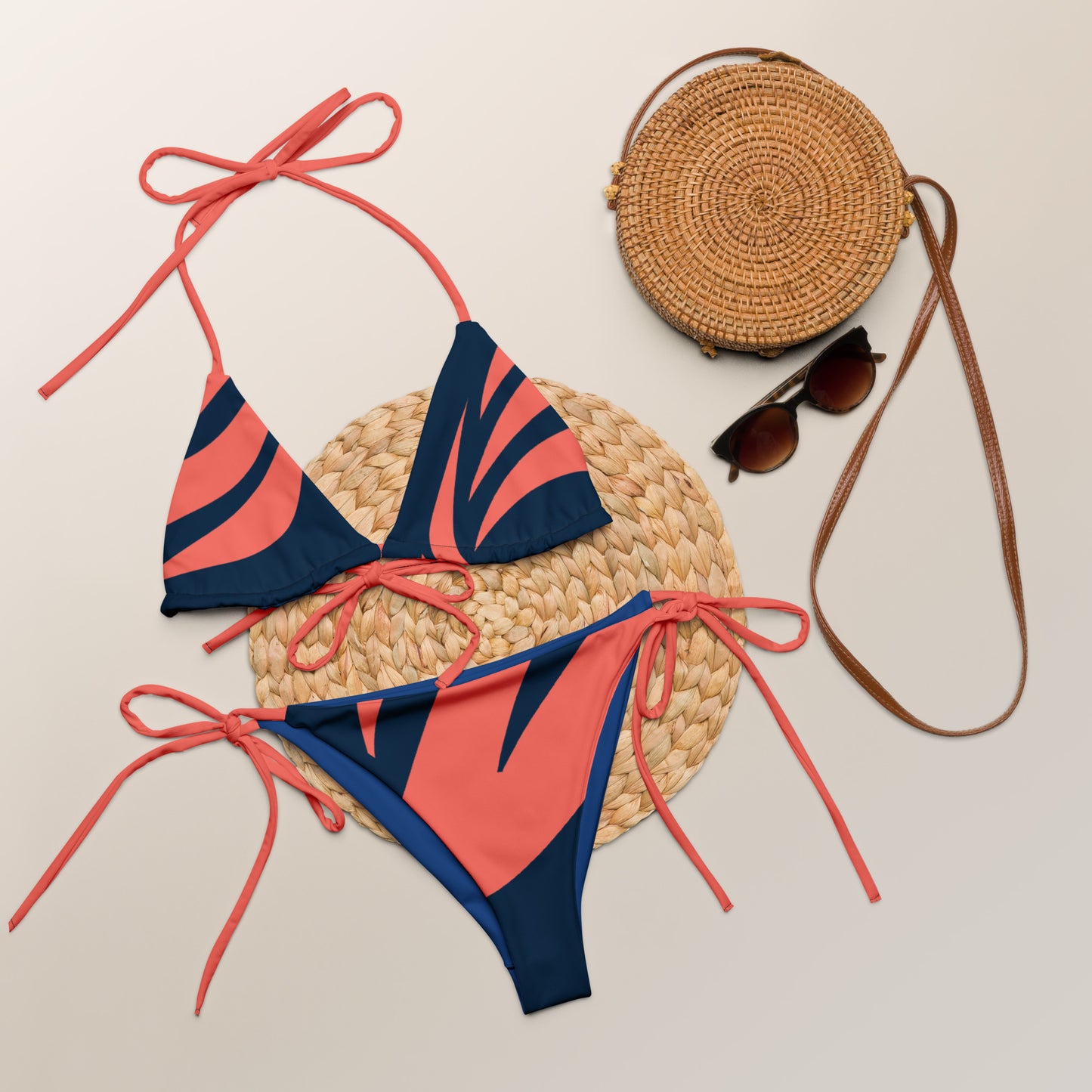 Coral Kissed Blue String Bikini