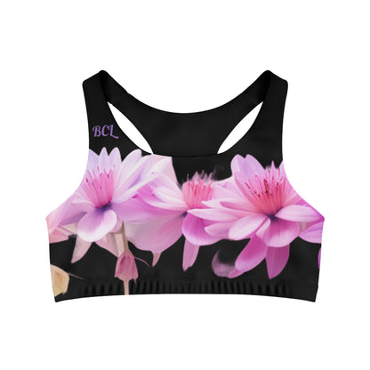 Floral Allure Seamless Sports Bra (Black)