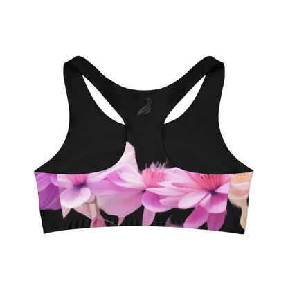 Floral Allure Seamless Sports Bra (Black)