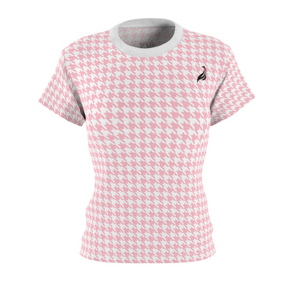 Elegant Soft Tee | Hound's Tooth | Pink & White