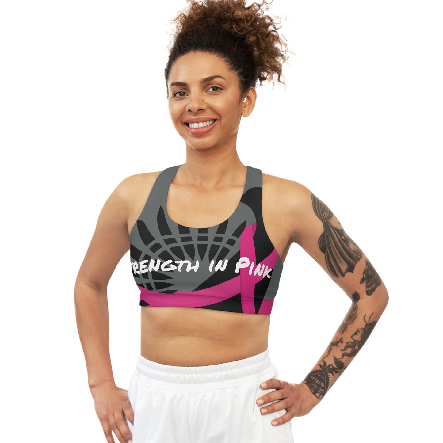 Strength In Pink Seamless Sports Bra Grey/Pink