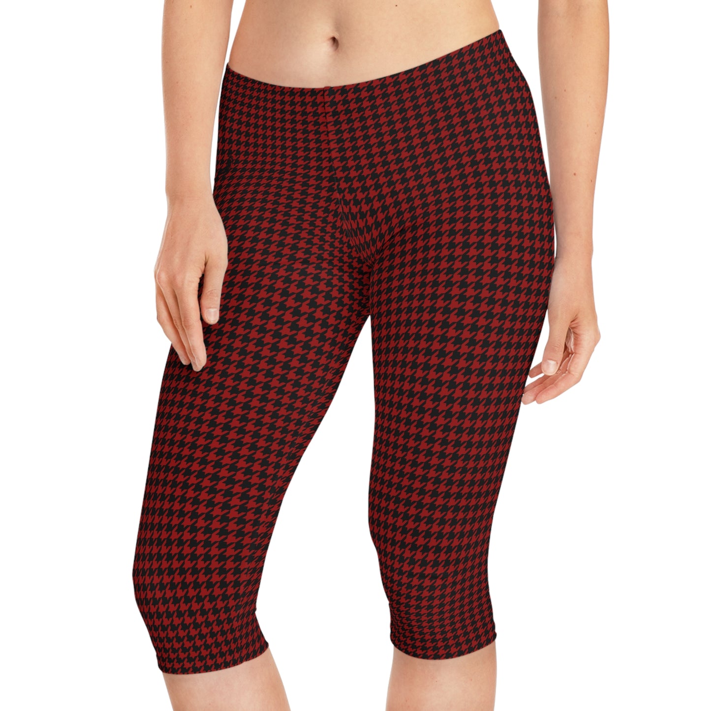 Hound's-tooth Capri Leggings (Crimson/Black)