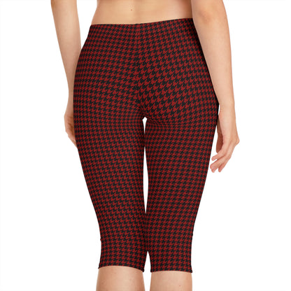 Hound's-tooth Capri Leggings (Crimson/Black)