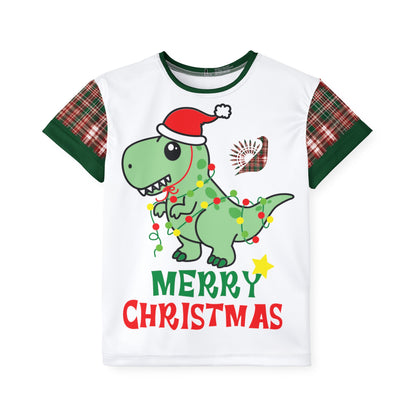 Dino Christmas Plaid Kids Tee