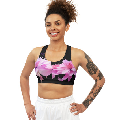 Floral Allure Seamless Sports Bra (Black)