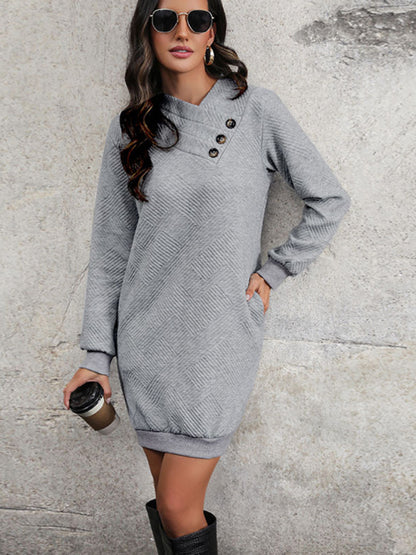Women's new long-sleeved solid color sweatshirt dress
